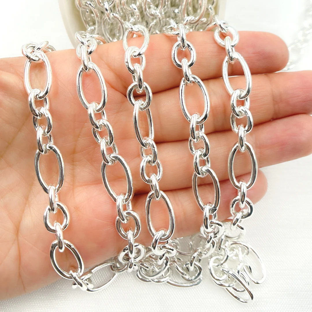 V171SS. 925 Sterling Silver Smooth Oval and Round Link Chain