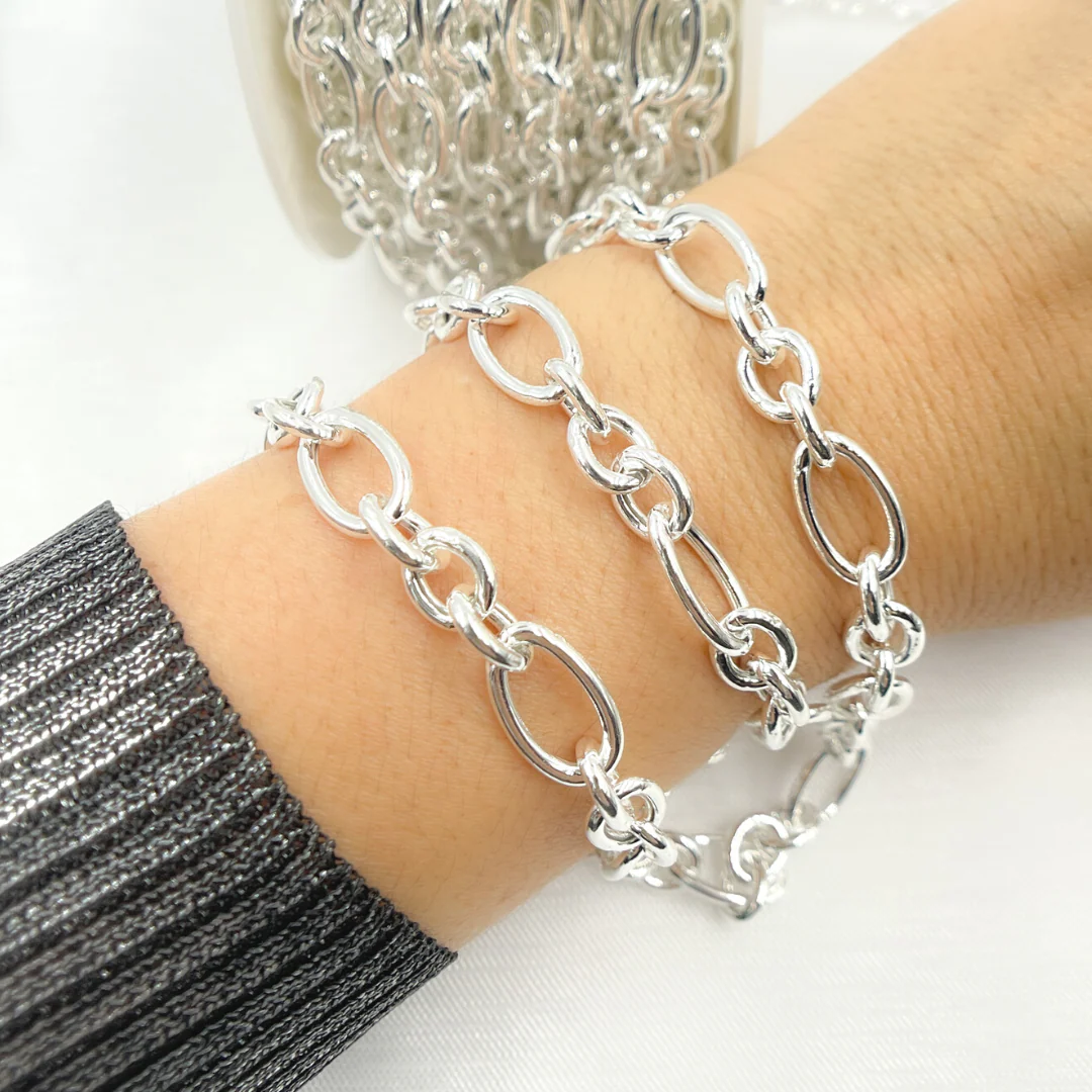 V171SS. 925 Sterling Silver Smooth Oval and Round Link Chain - Image 2