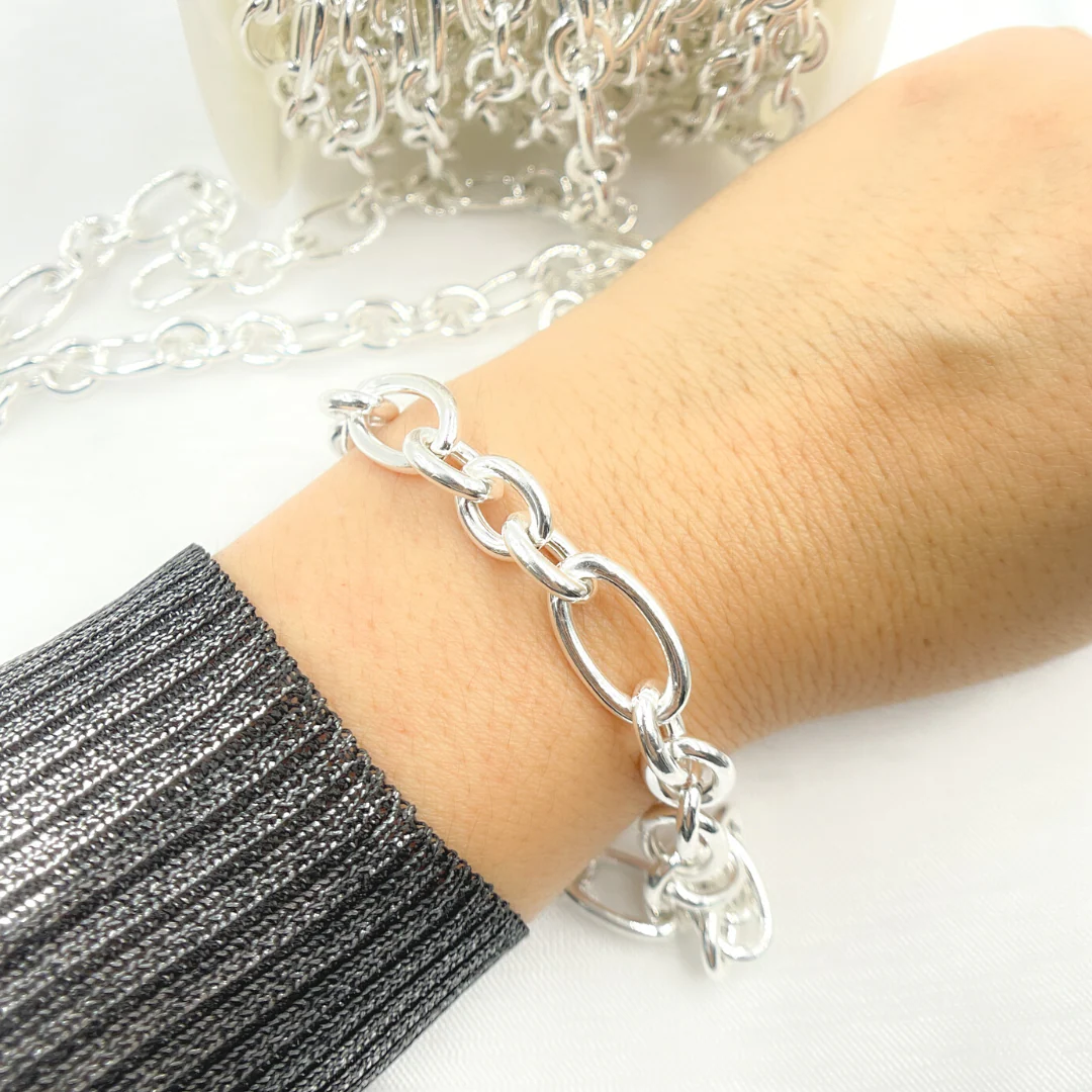 V172SS. Sterling Silver Smooth Oval and Round Link Chain - Image 2