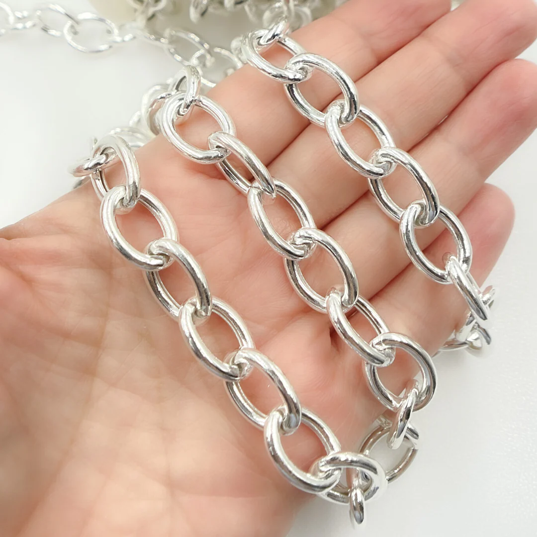 Y89SS. Sterling Silver Smooth Oval Hollow Link Chain