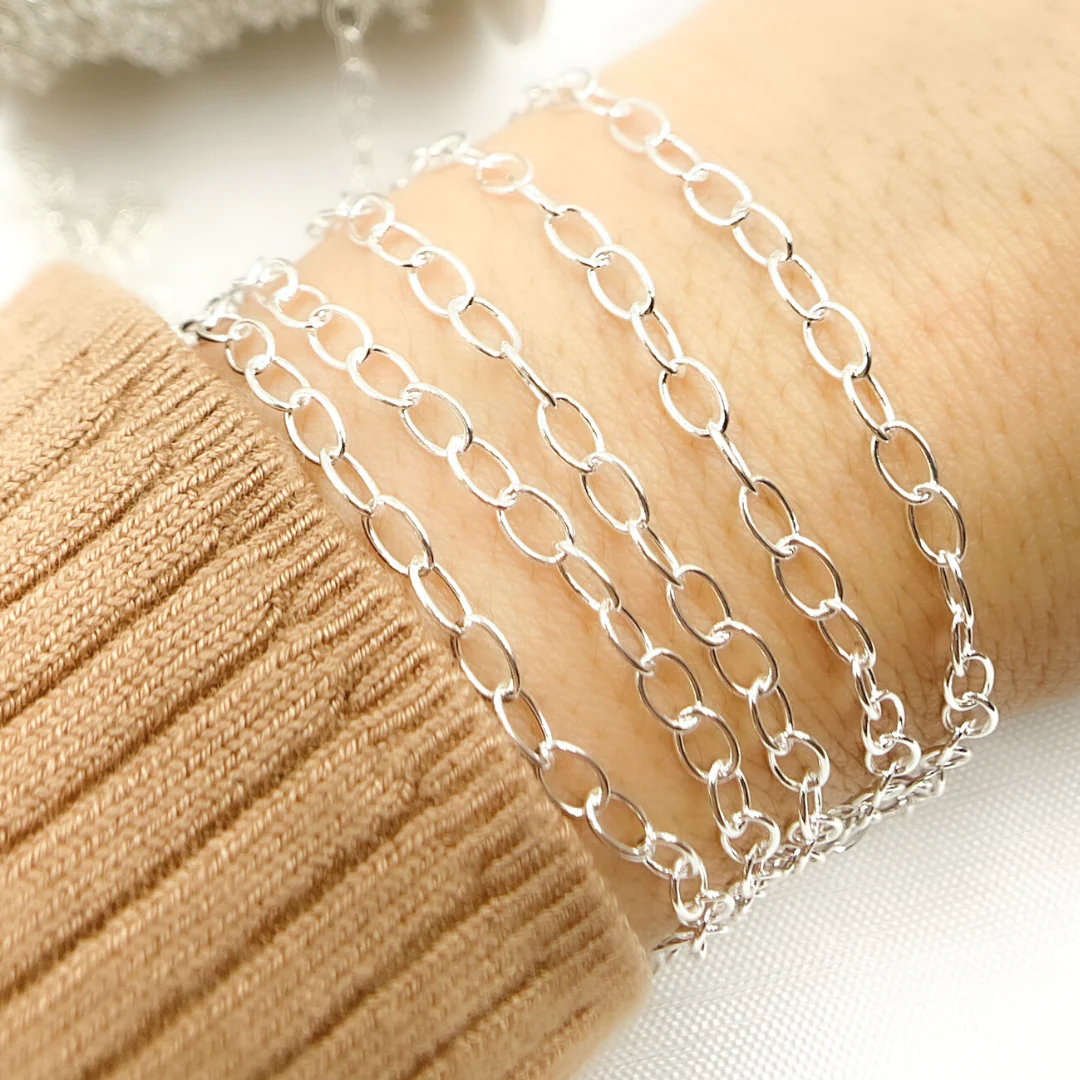 V192SS. Sterling Silver Smooth Oval Link Chain - Image 2
