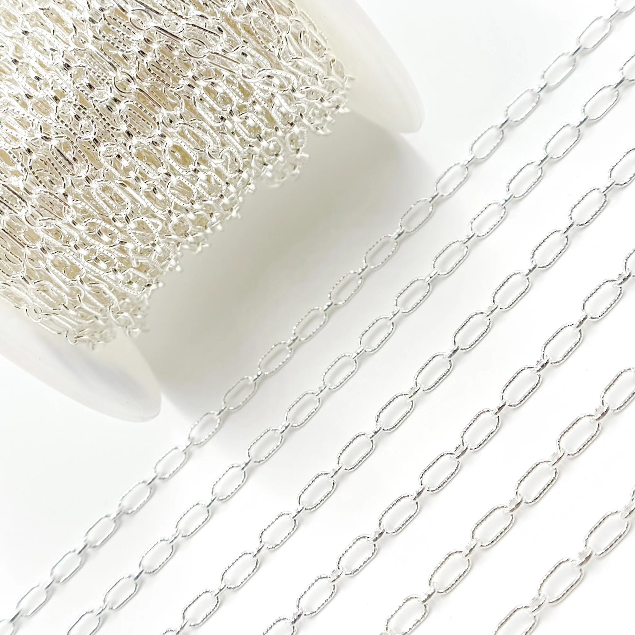 8251-1ASS. Sterling Silver Textured Oval & Smooth Round Link Chain - Image 4