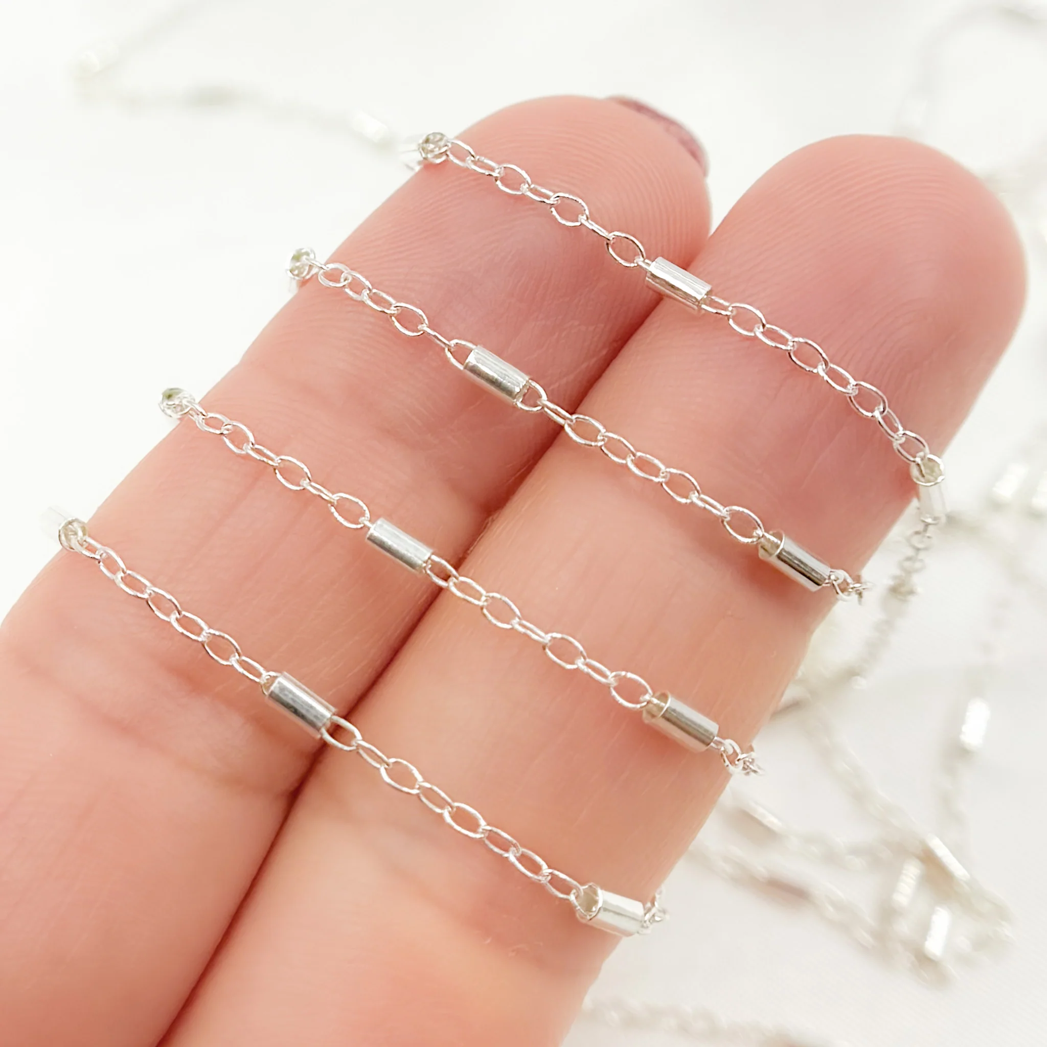 1203SS. Sterling Silver Tube Satellite Chain