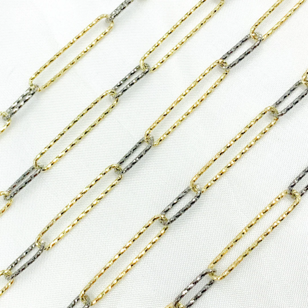 V4GB1. 925 Sterling Silver Two Tone Diamond Cut Paperclip Chain - Image 2
