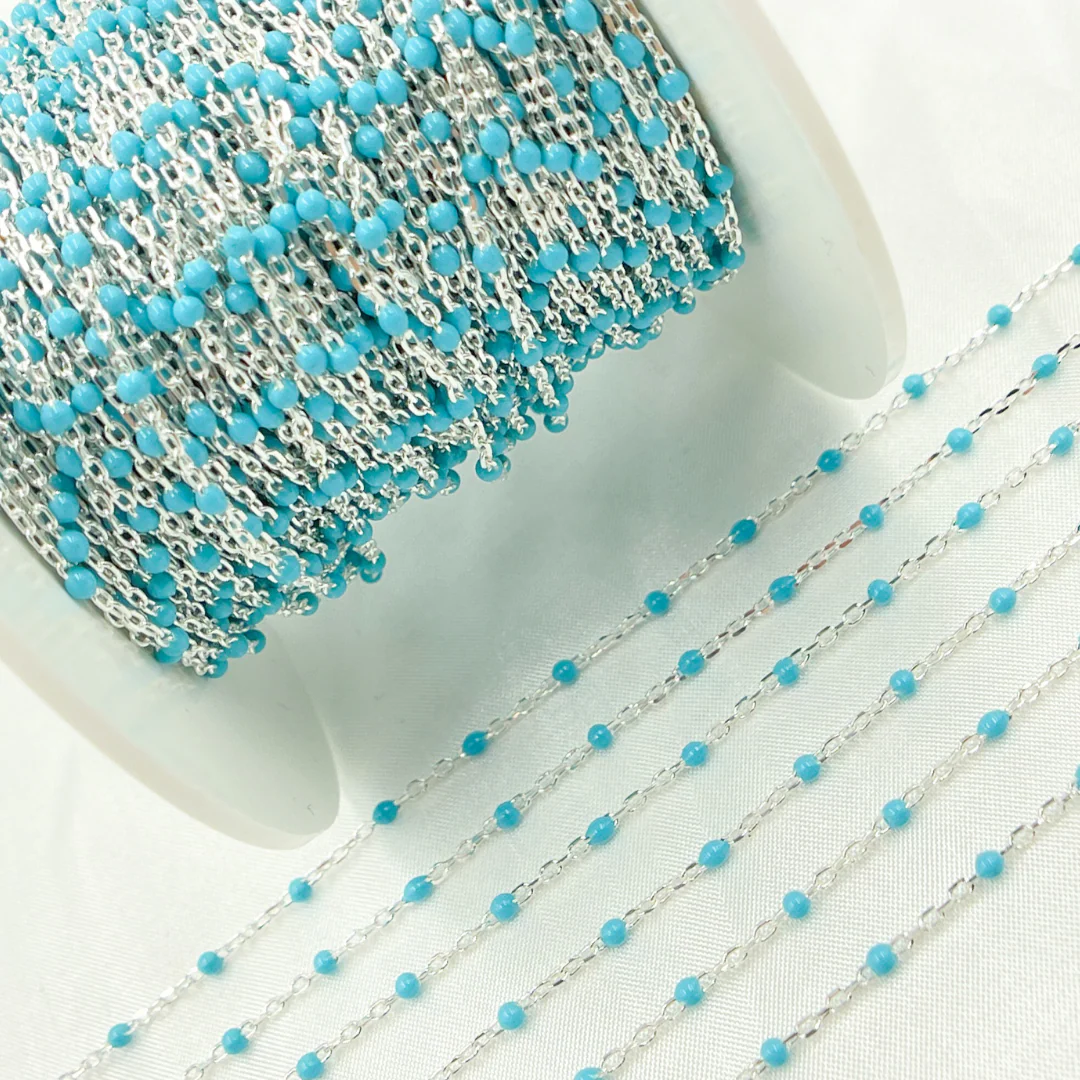V203TURSS. Sterling Silver Turquoise Color Enamel Chain - Image 3