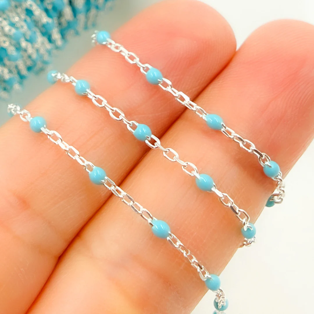 V203TURSS. Sterling Silver Turquoise Color Enamel Chain - Image 4
