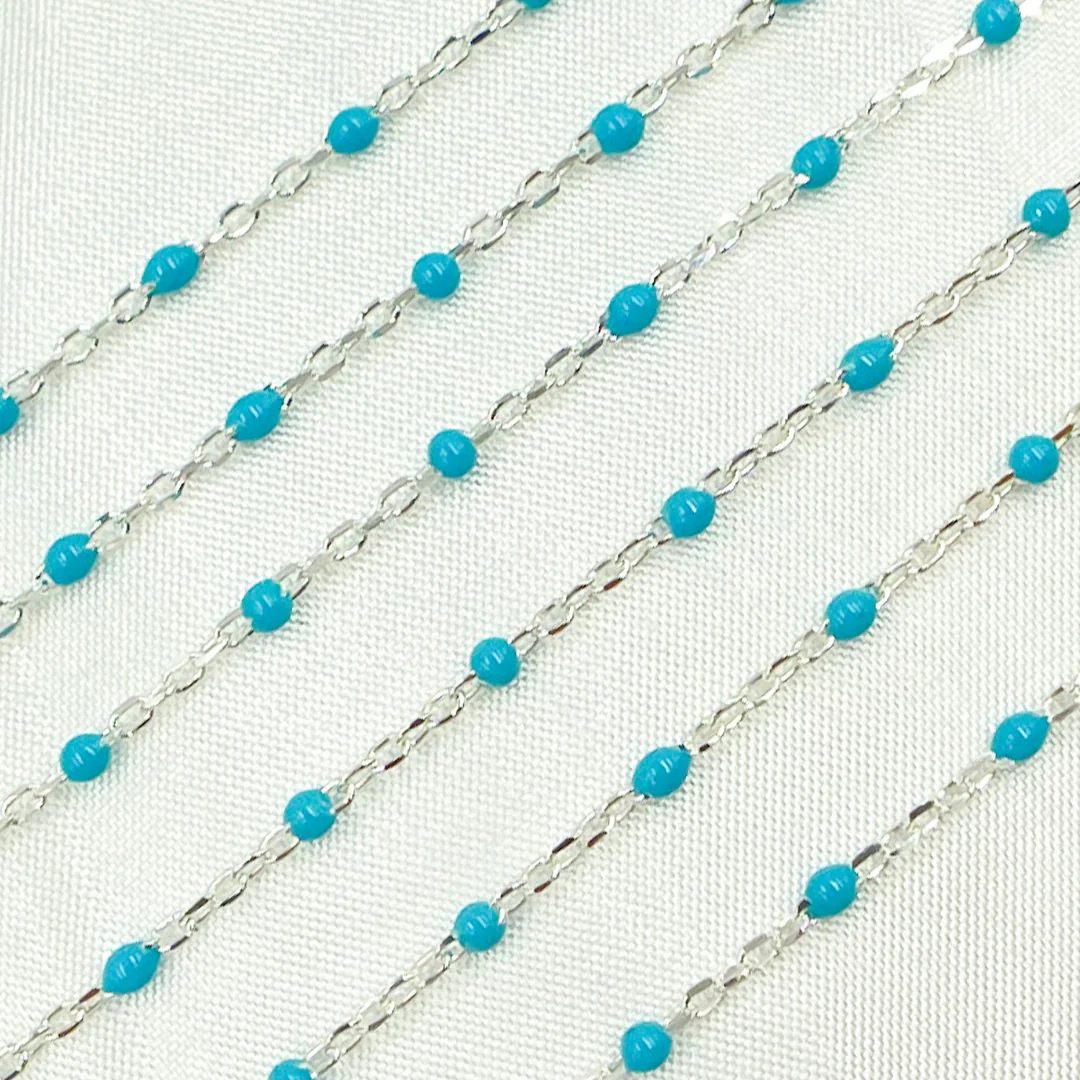 V203TURSS. Sterling Silver Turquoise Color Enamel Chain - Image 5