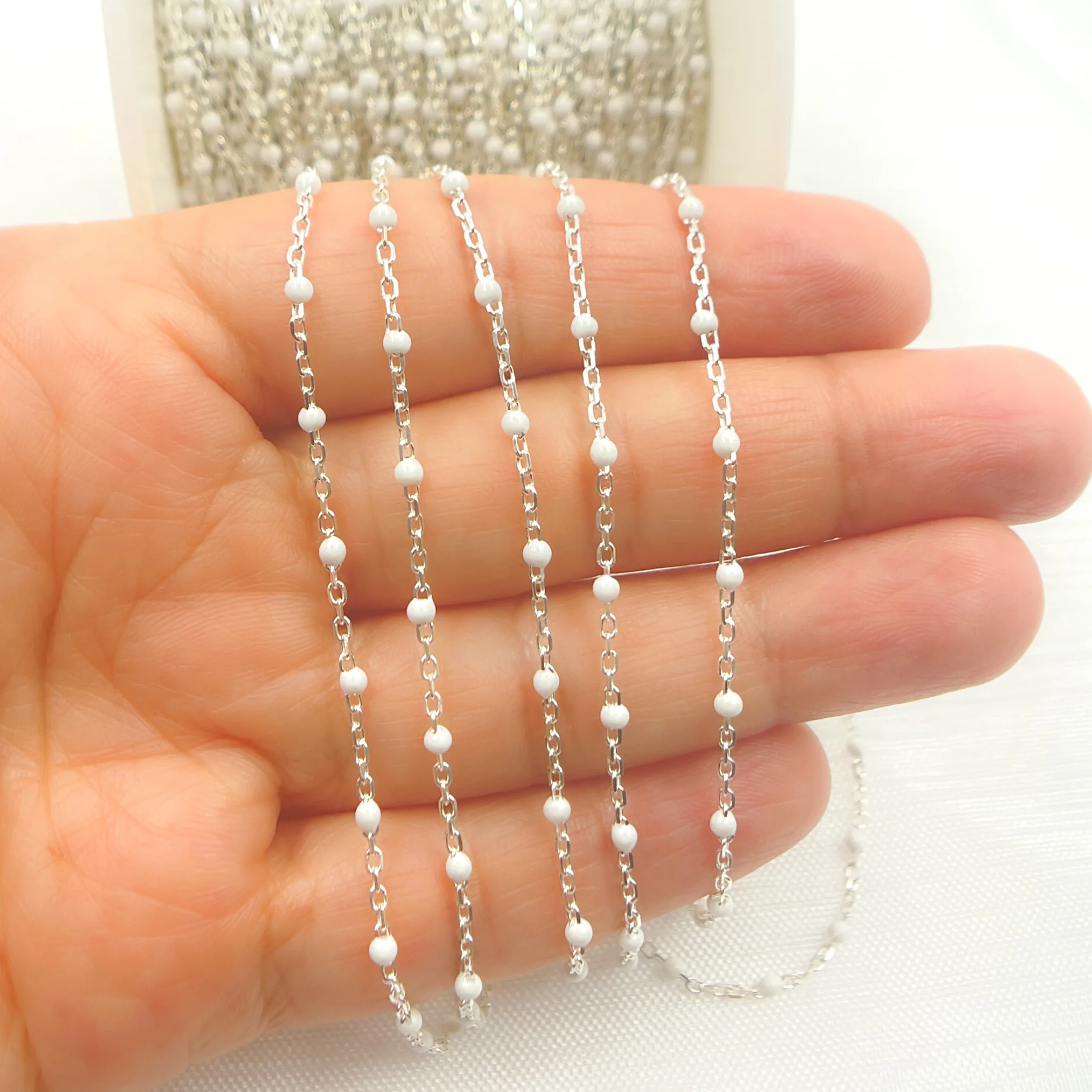 V203WTSS. Sterling Silver White Color Enamel Chain - Image 3