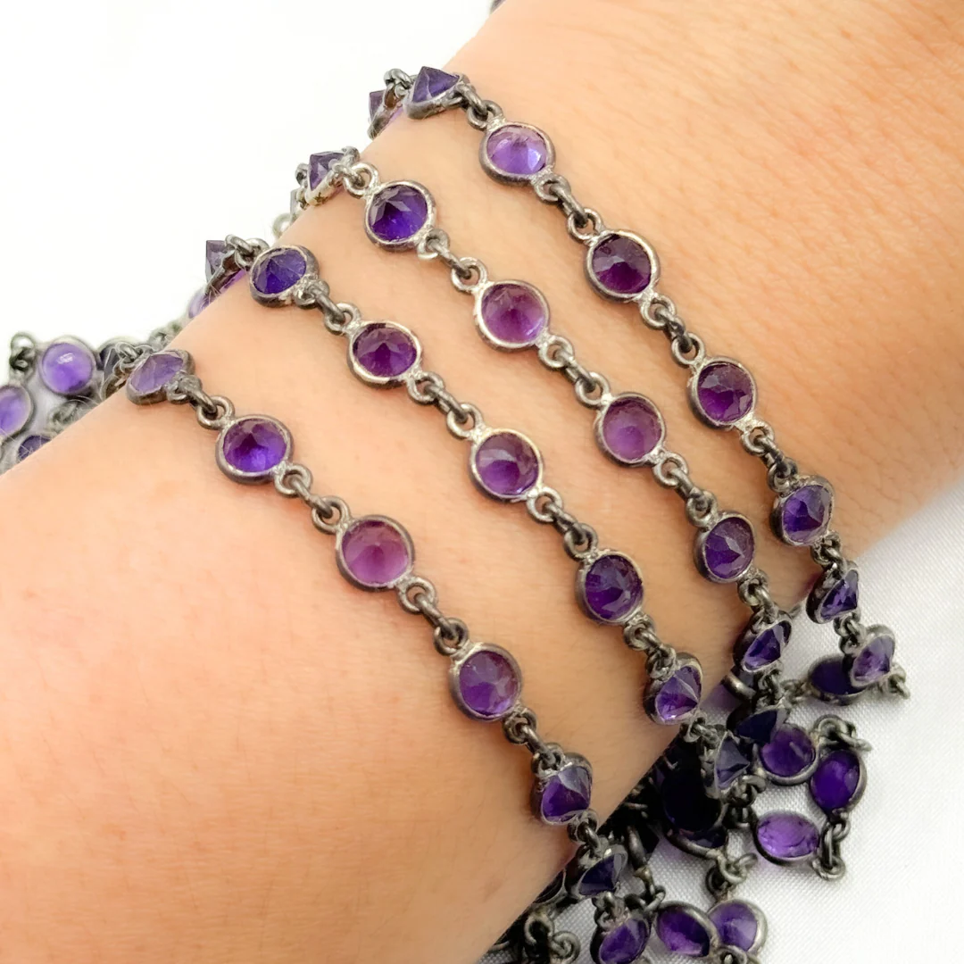 Amethyst Round Shape Bezel Oxidized Wire Chain. AME7 - Image 3