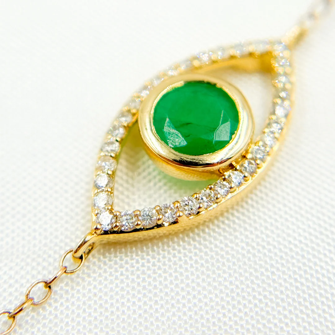 BFC60578EM. 14k Solid Gold Diamond and Gemstone Eye Bracelet - Image 3