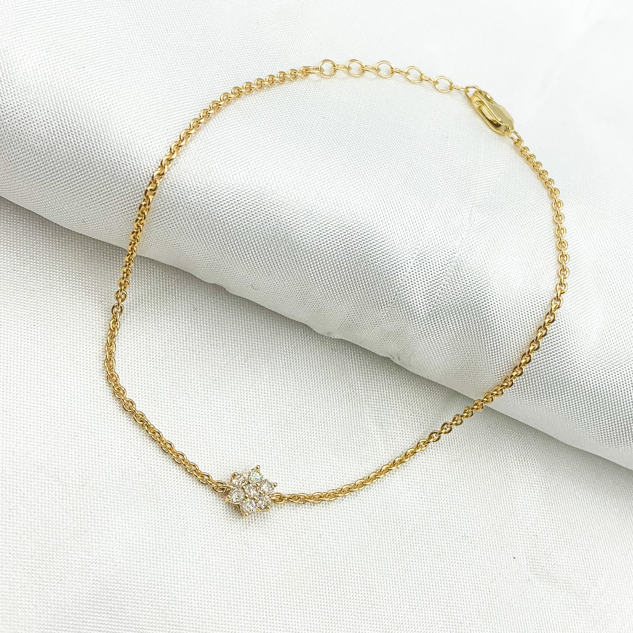 BFC60634. 14k Solid Gold Diamond Flower Bracelet - Image 3