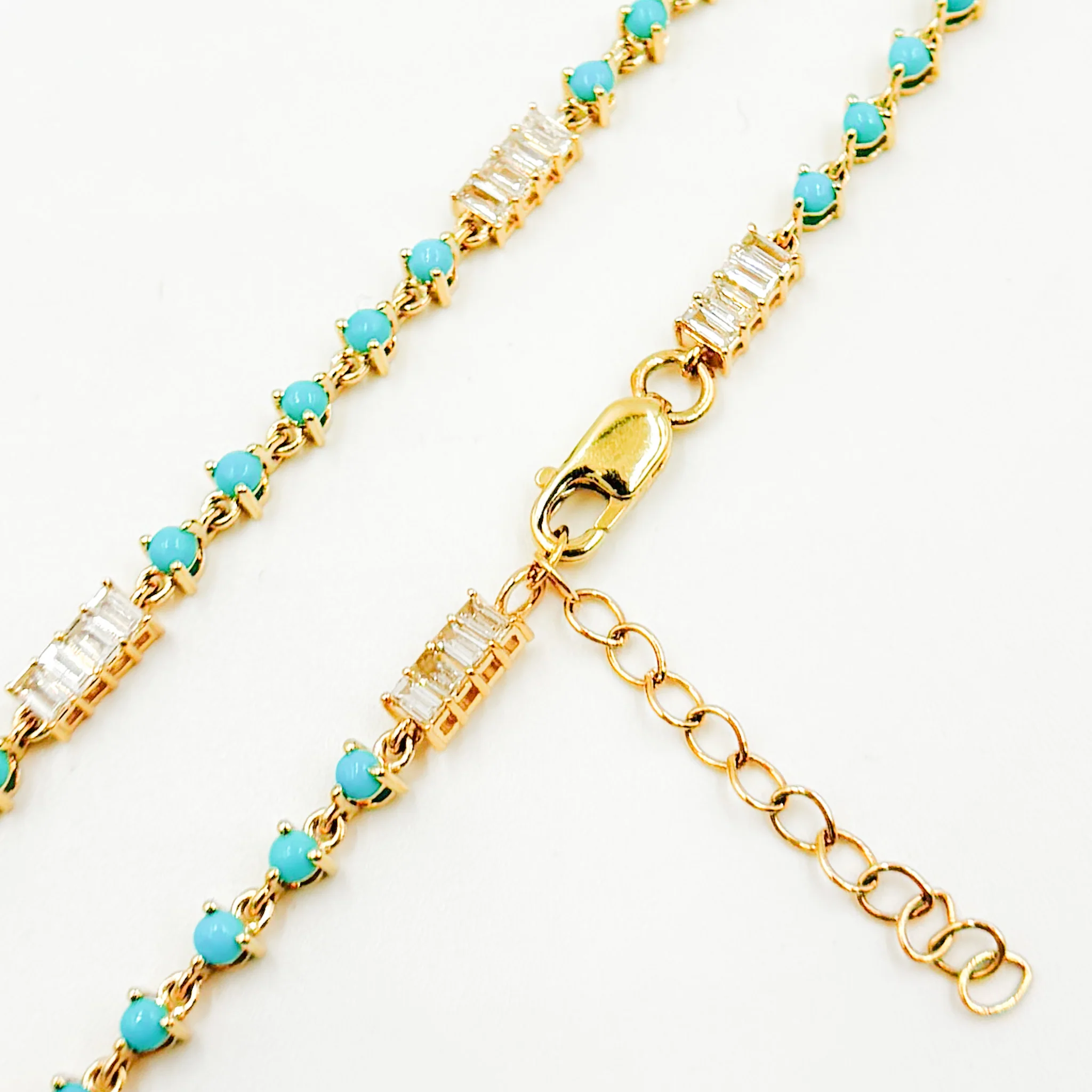 BFH61078TQ. 14K Solid Gold Diamond and Turquoise Fancy Bracelet - Image 4