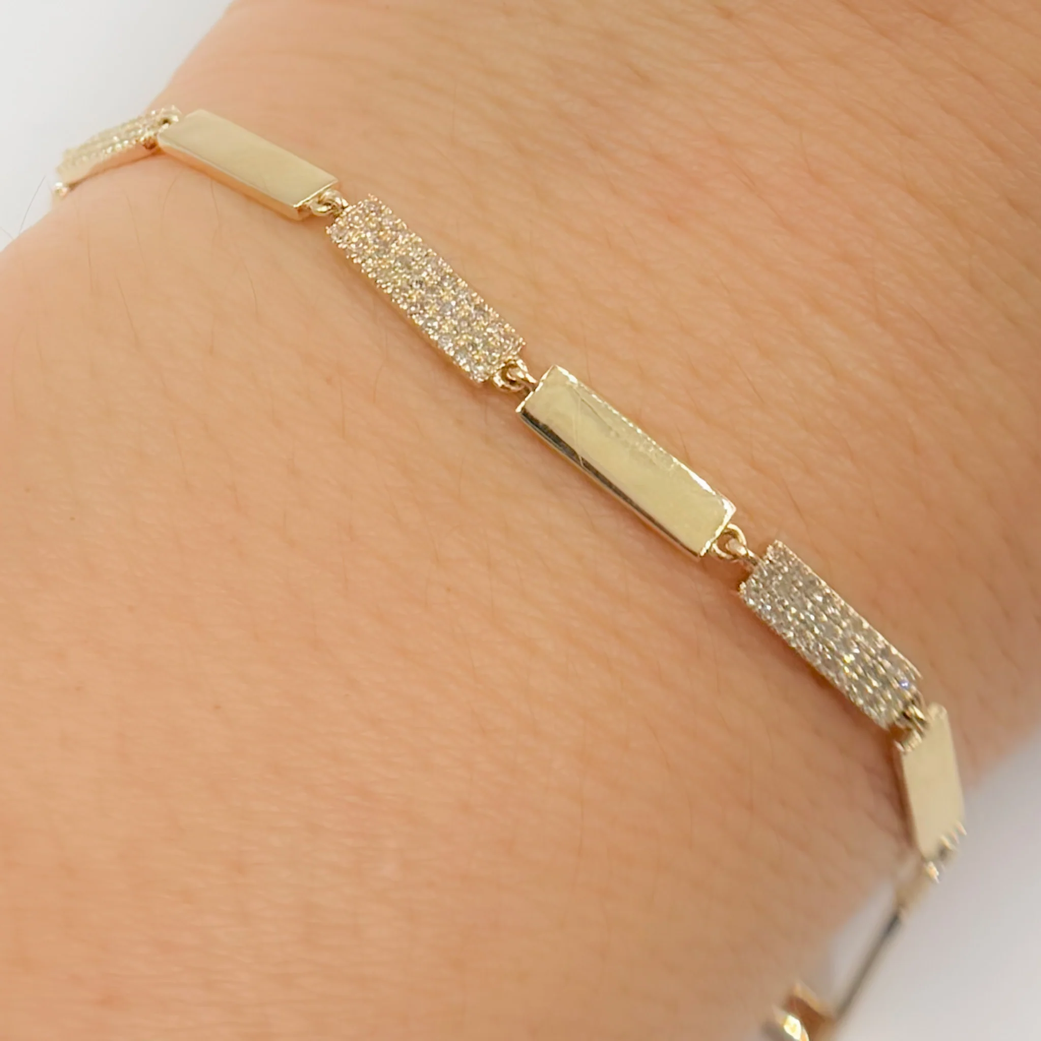 BFH61120. 14k Solid White Gold Diamond Fancy Bars Bracelet - Image 2