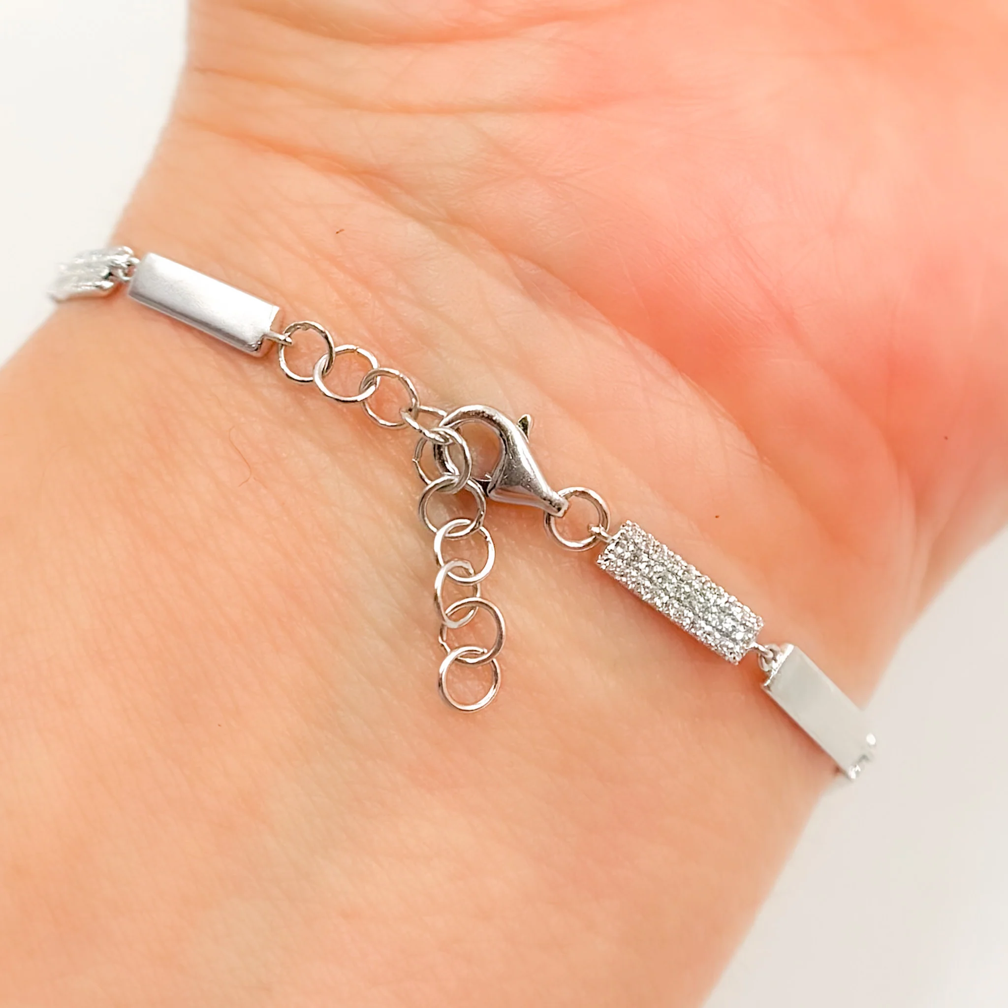 BFH61120. 14k Solid White Gold Diamond Fancy Bars Bracelet - Image 4