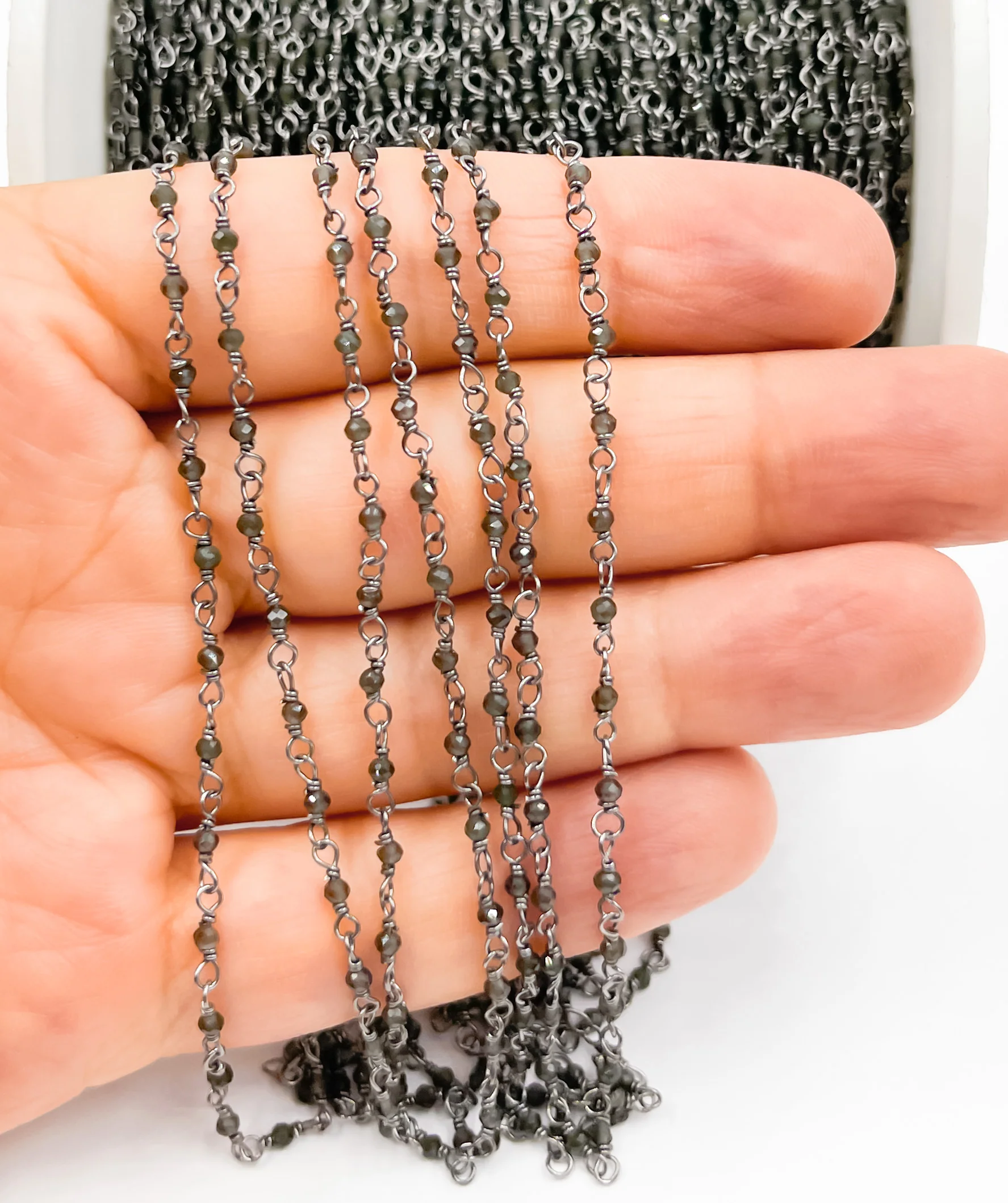 Black Moonstone Wire Wrap Chain. BMS3 - Image 4
