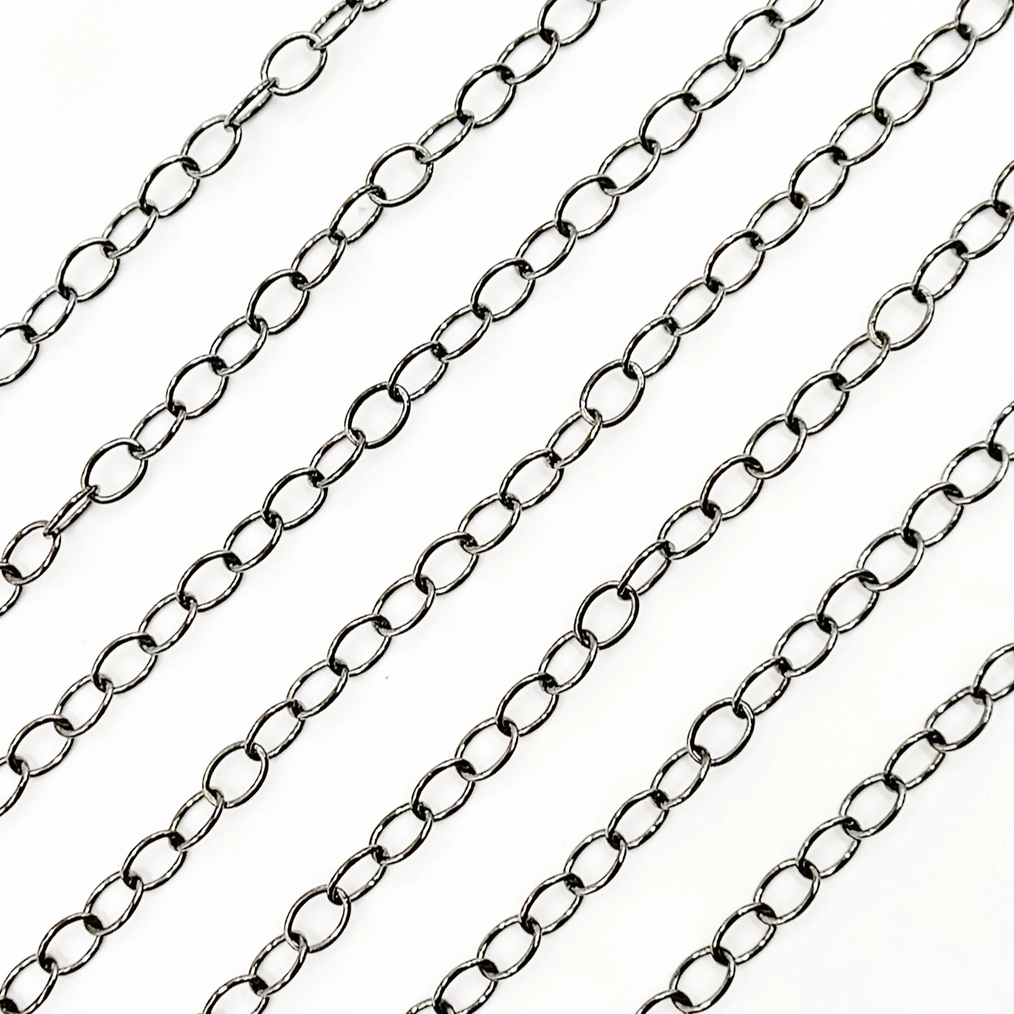 V191BR. Black Rhodium Sterling Silver Smooth Oval Link Chain - Image 3