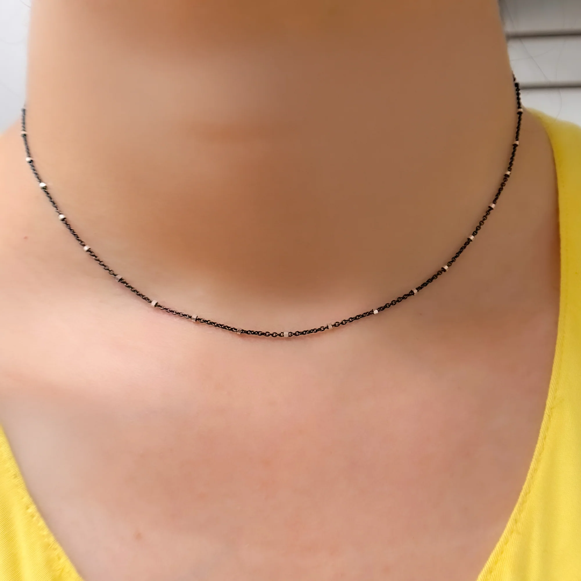 Z36SB2F. Black Rhodium Sterling Silver Chain with Silver Cubes - Image 3