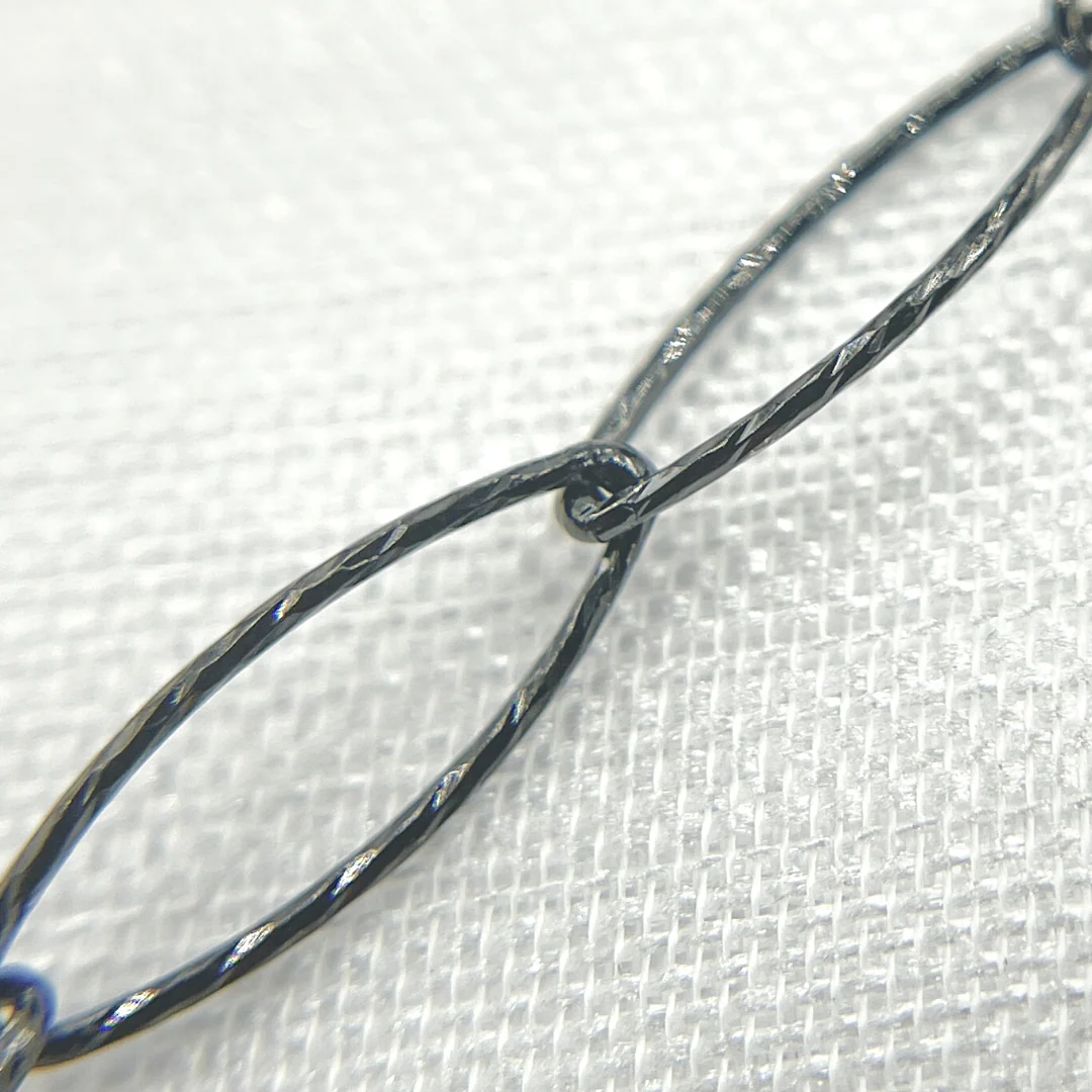 Y56BR. Black Rhodium Sterling Silver Diamond Cut Oval Link Chain - Image 2