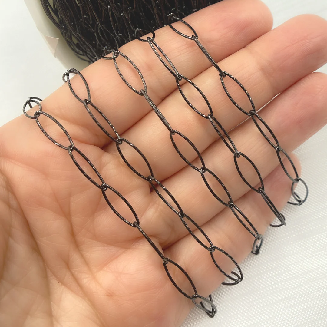 Y56BR. Black Rhodium Sterling Silver Diamond Cut Oval Link Chain - Image 3