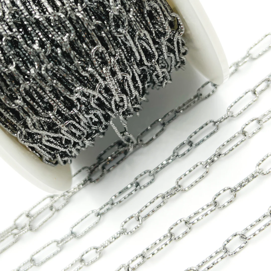 V149DCBR. Sterling Silver Black Rhodium Diamond Cut Paper Clip Chain - Image 4