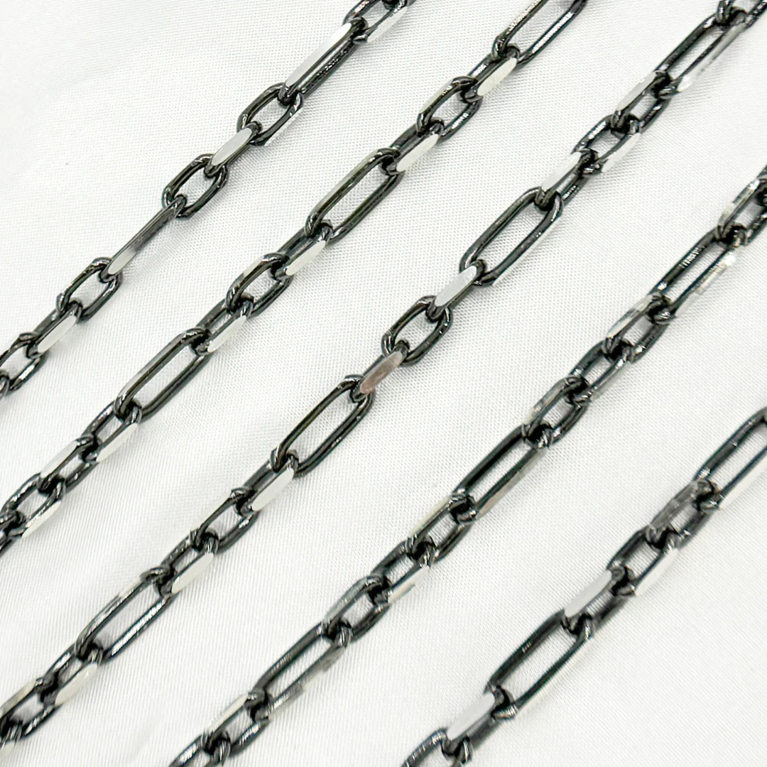 Z103SB. Black Rhodium Sterling Silver Diamond Cut Long & Short Chain - Image 4