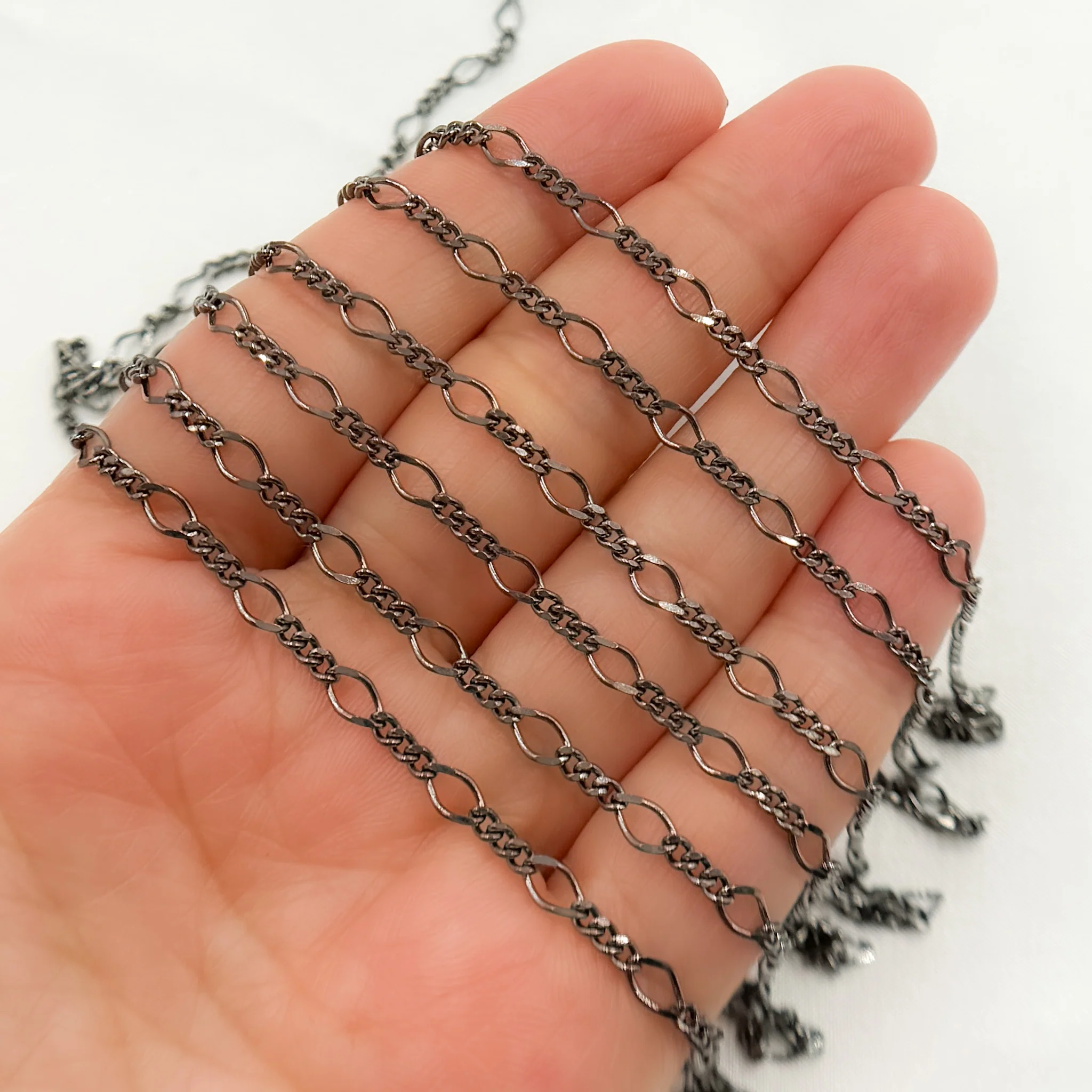 V238BR. Black Rhodium Sterling Silver Long and Short Link Chain - Image 2