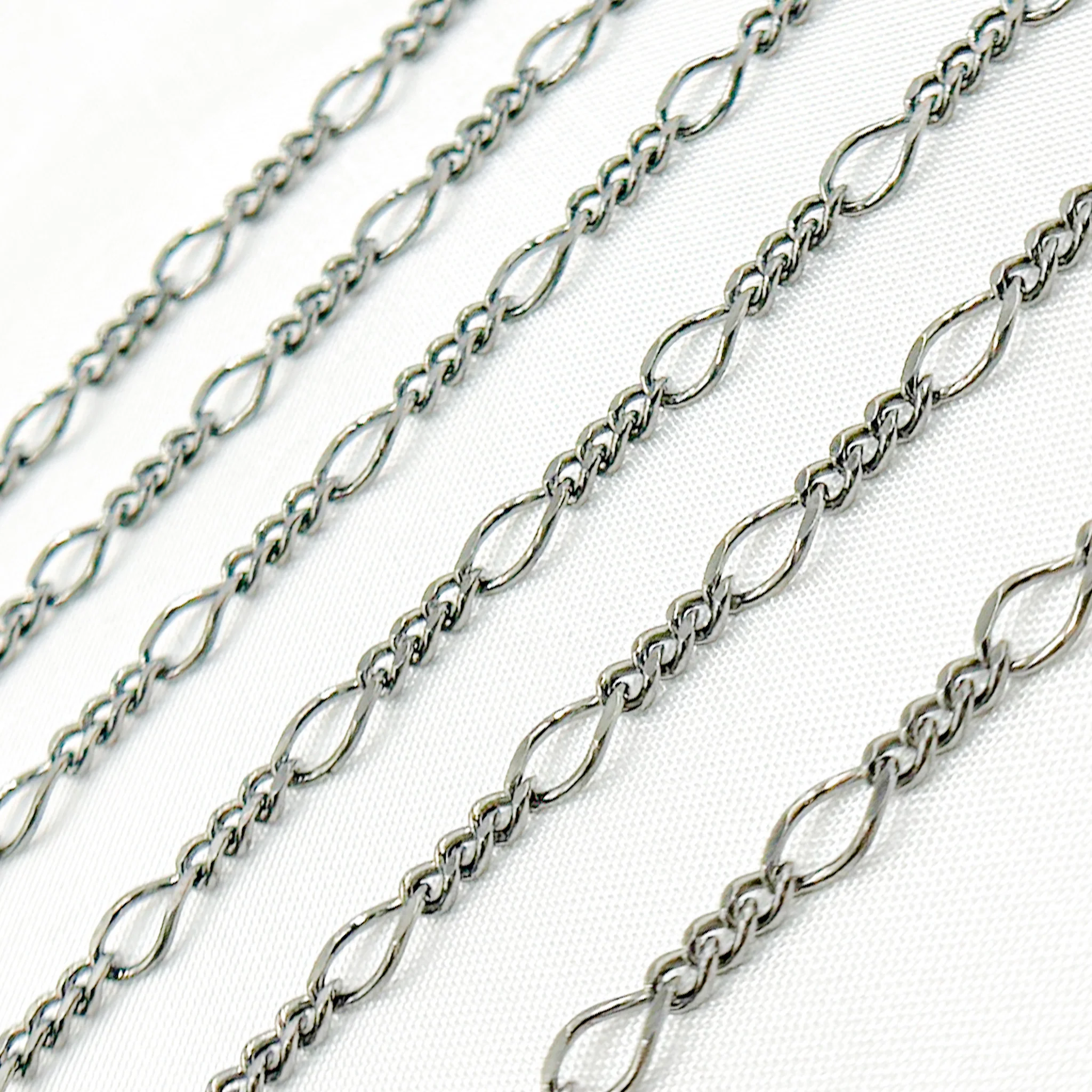 V238BR. Black Rhodium Sterling Silver Long and Short Link Chain - Image 6
