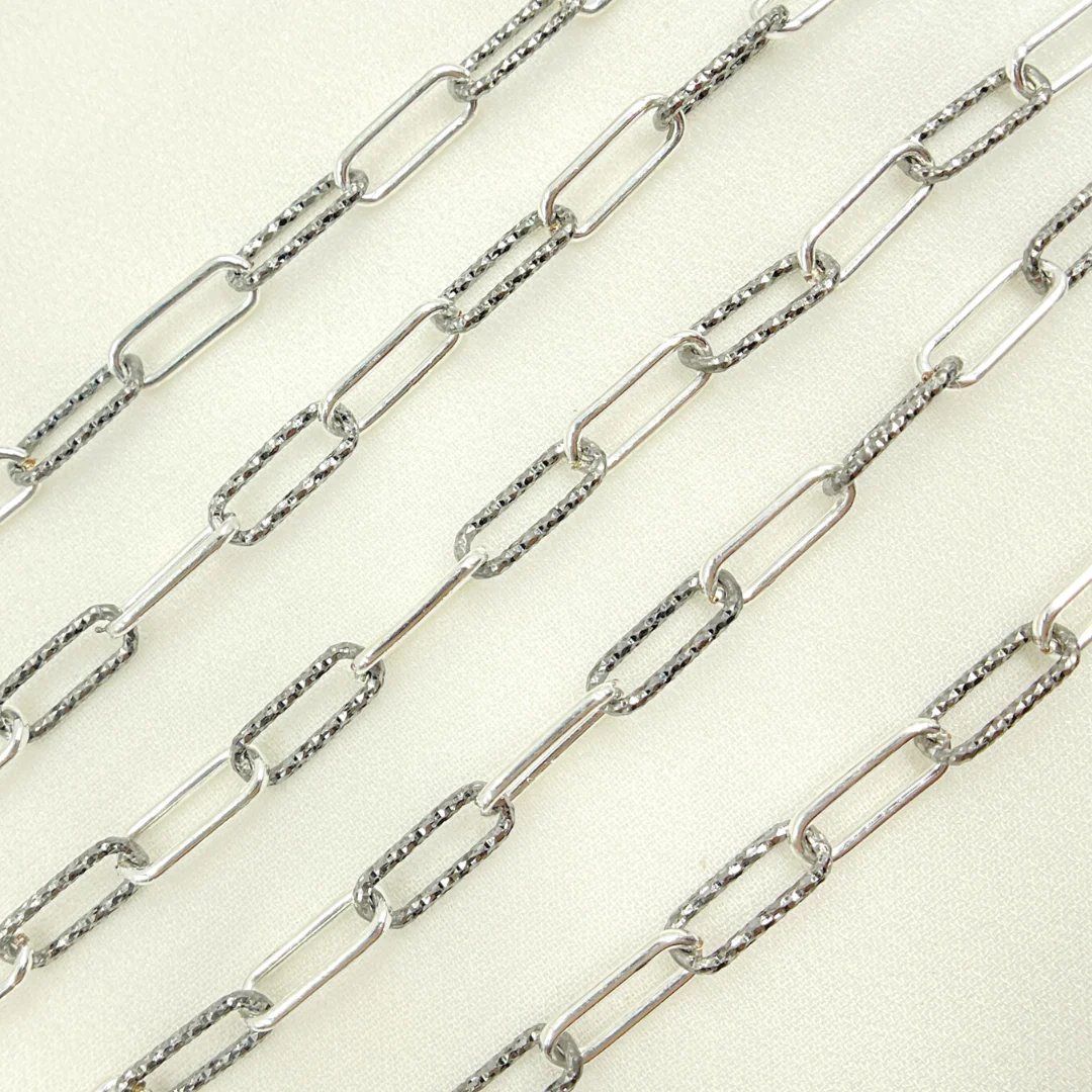 V31SB. Black Rhodium and Sterling Silver Paperclip Diamond Cut & Smooth Link Chain - Image 4