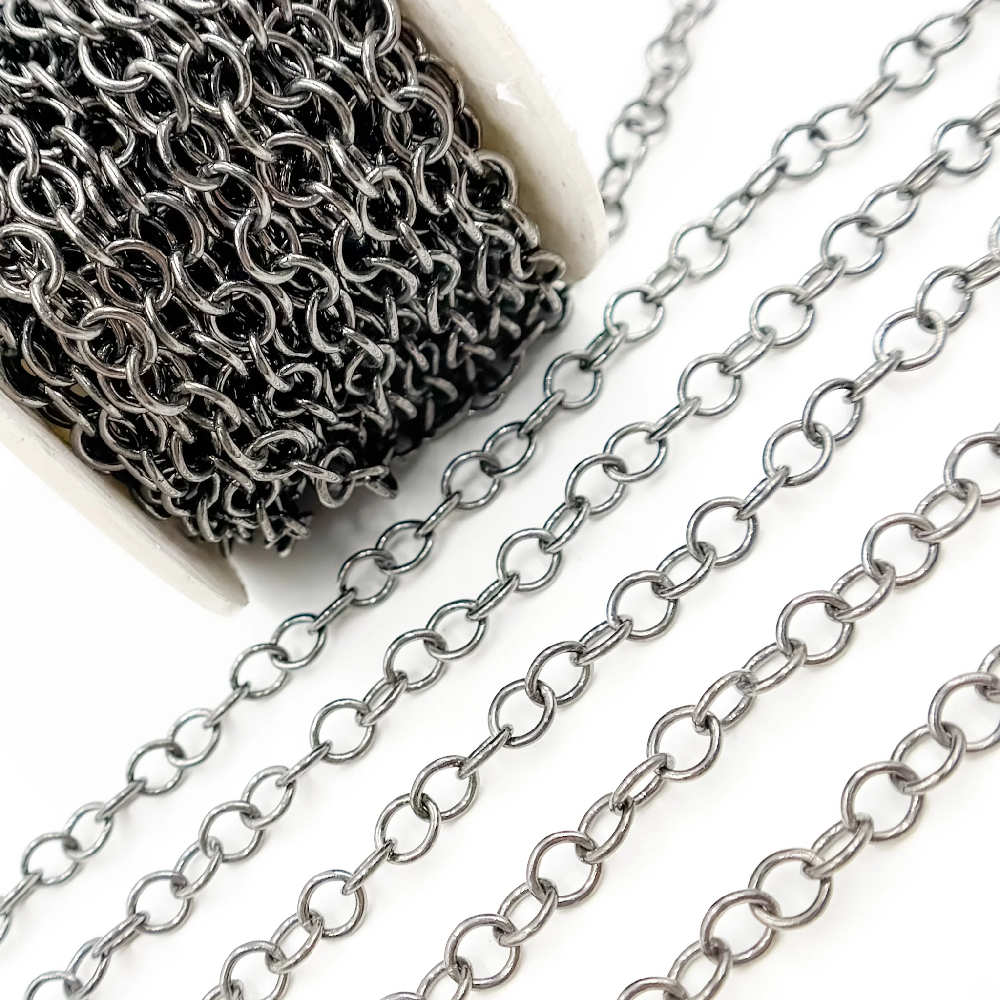 V270BR. Black Rhodium Sterling Silver Round Link Chain - Image 5