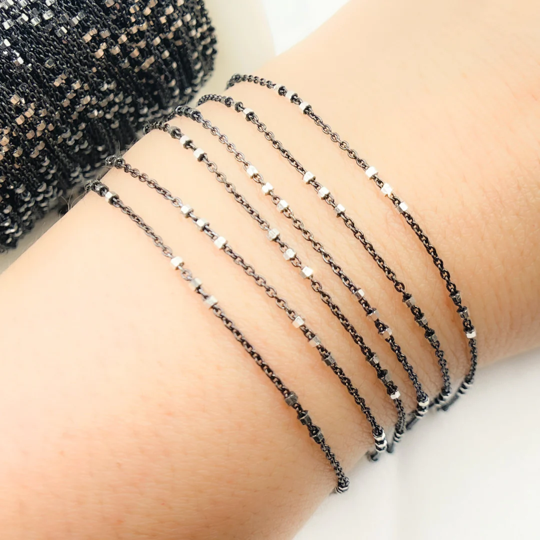 Z26SB. Black Rhodium 925 Sterling Silver Satellite 3 Cubes Chain - Image 3