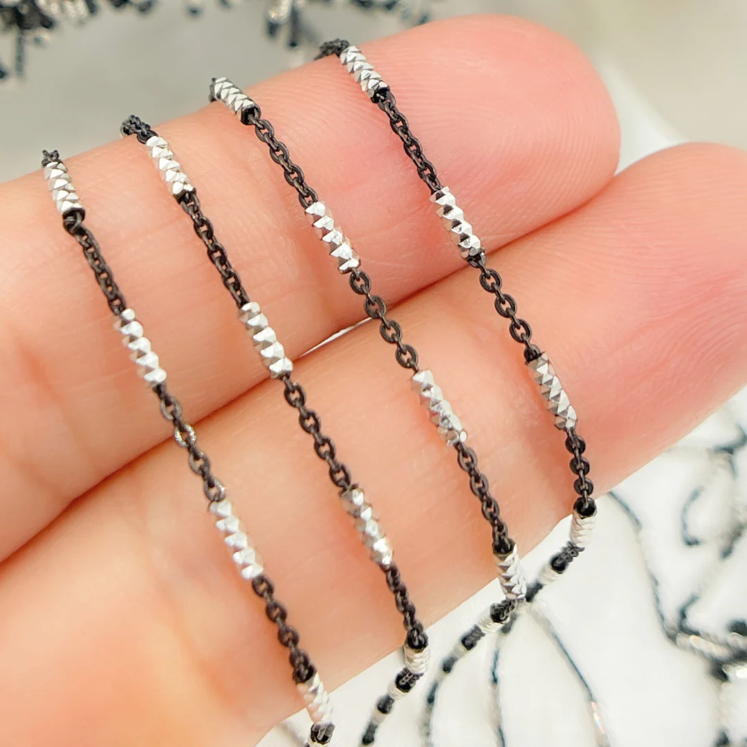 Z69SB. Black Rhodium Sterling Silver Satellite Diamond Cut Tube Chain