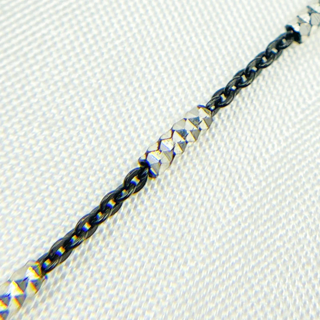 Z69SB. Black Rhodium Sterling Silver Satellite Diamond Cut Tube Chain - Image 4