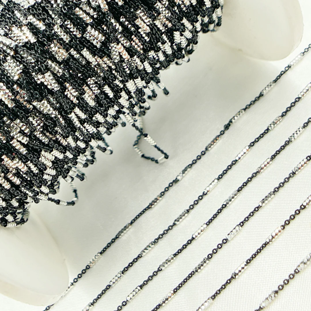 Z69SB. Black Rhodium Sterling Silver Satellite Diamond Cut Tube Chain - Image 7