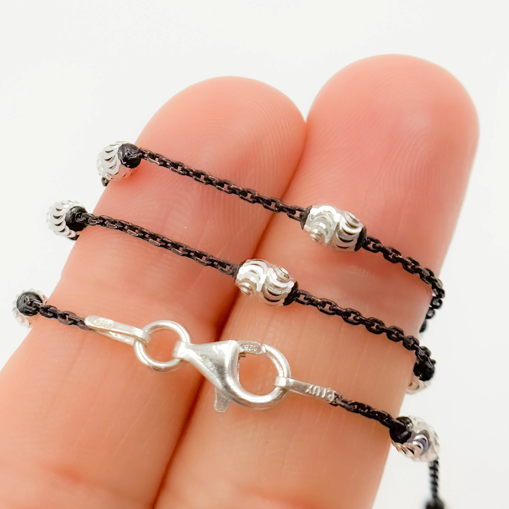 5Necklace. Black Rhodium Sterling Silver Bead Satellite Necklace - Image 3
