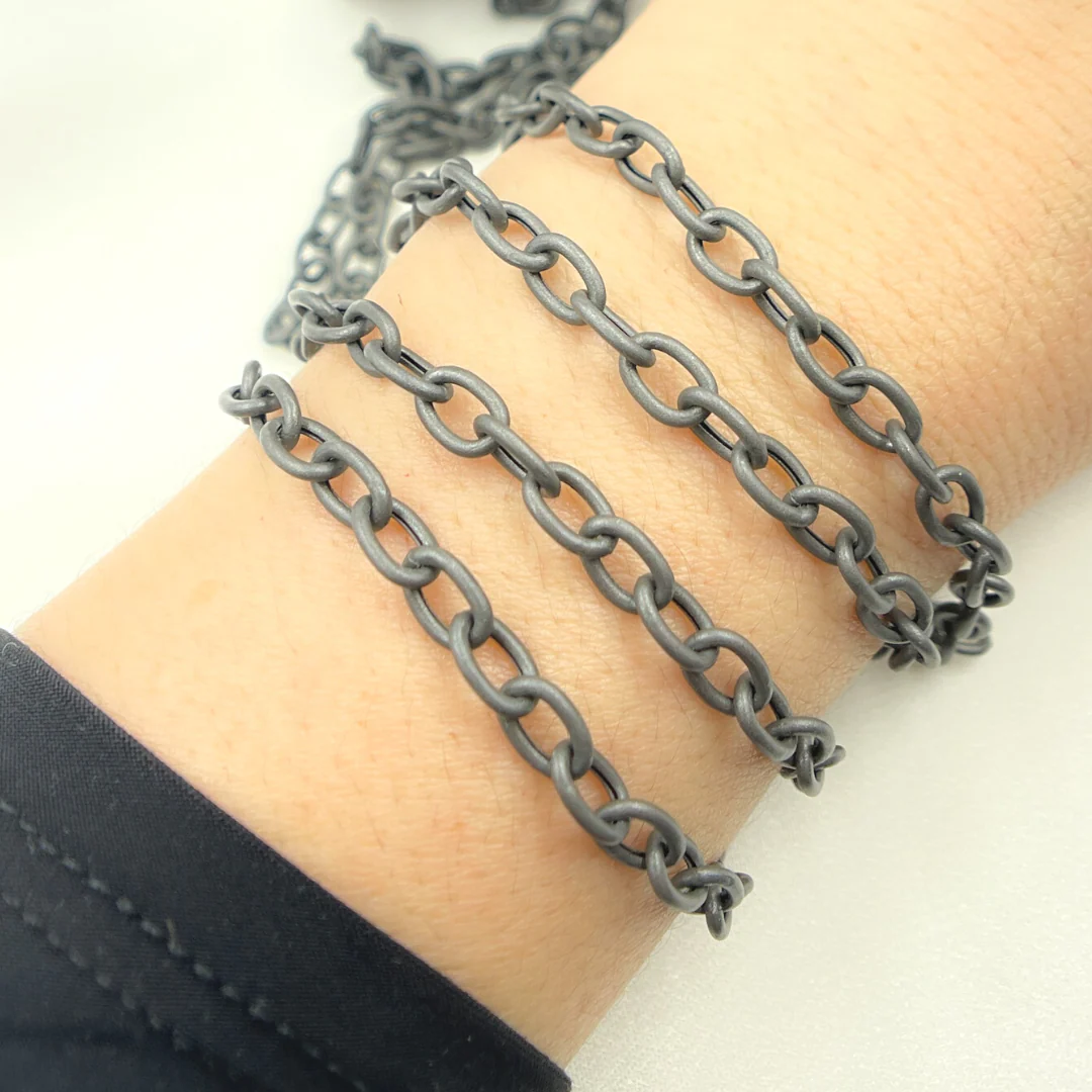 V79BRM. Black Rhodium Matt Silver Smooth Cable Link Chain - Image 3