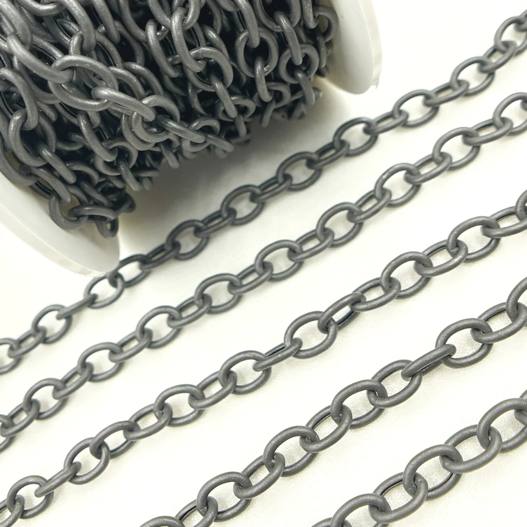 V80BRM. Black Rhodium Matt Sterling Silver Smooth Cable Link Chain. - Image 5