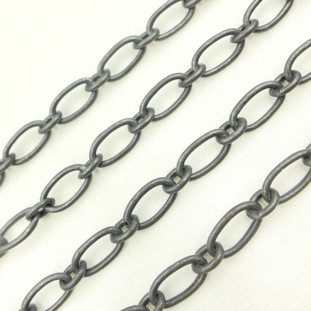 V82BRM. Black Rhodium Mat Sterling Silver Smooth Oval Link Chain - Image 3