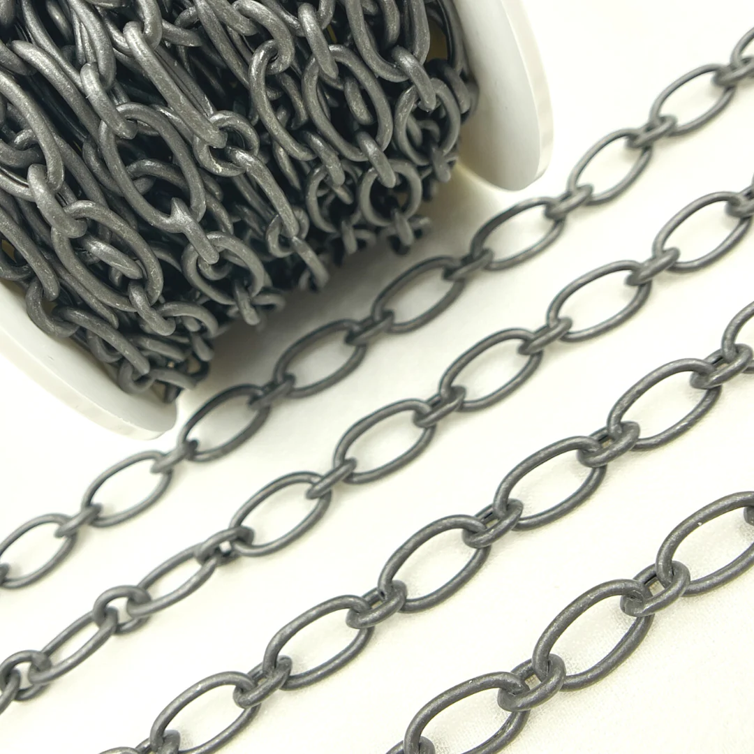 V82BRM. Black Rhodium Mat Sterling Silver Smooth Oval Link Chain - Image 4