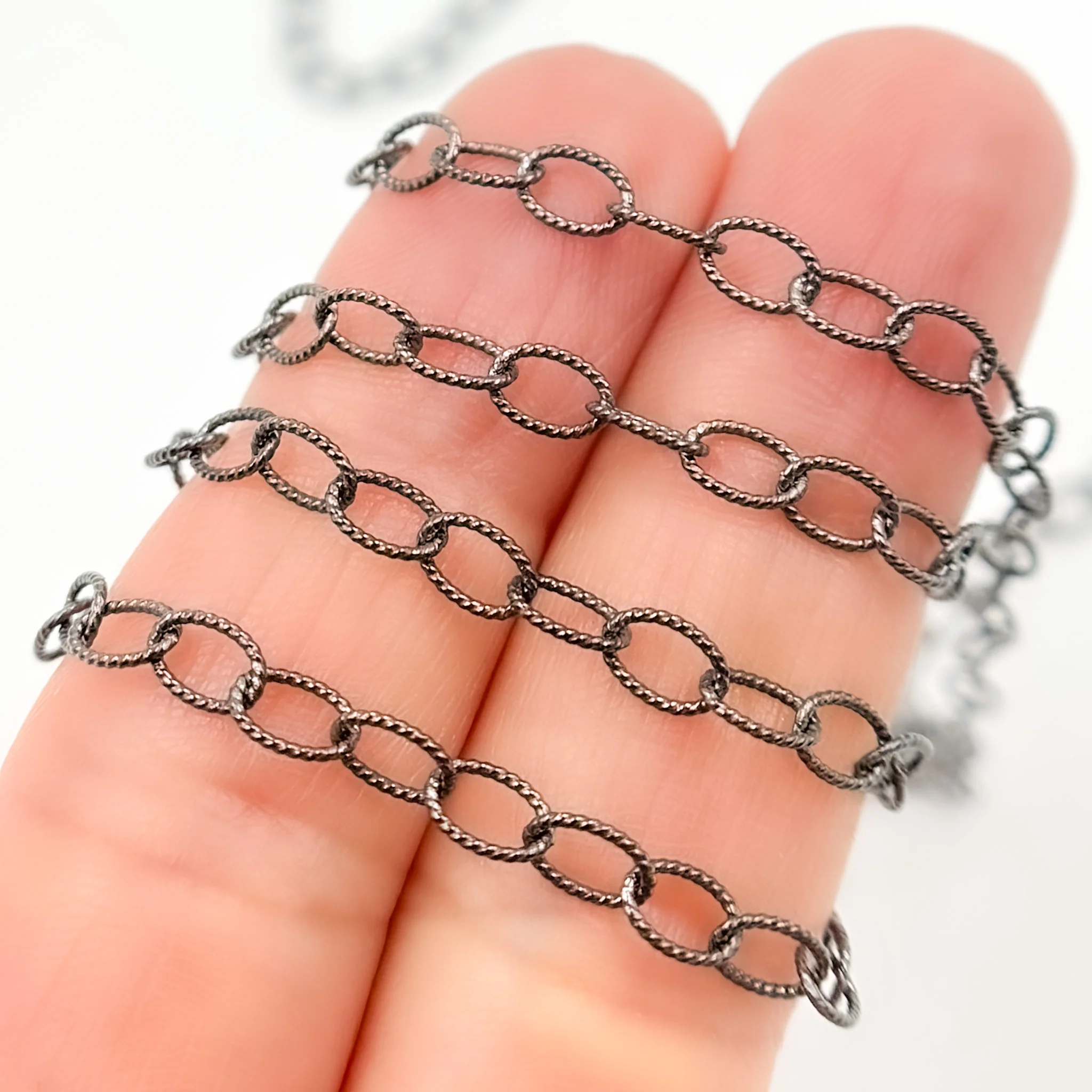 V105BR. Black Rhodium Sterling Silver Twisted Cable Chain