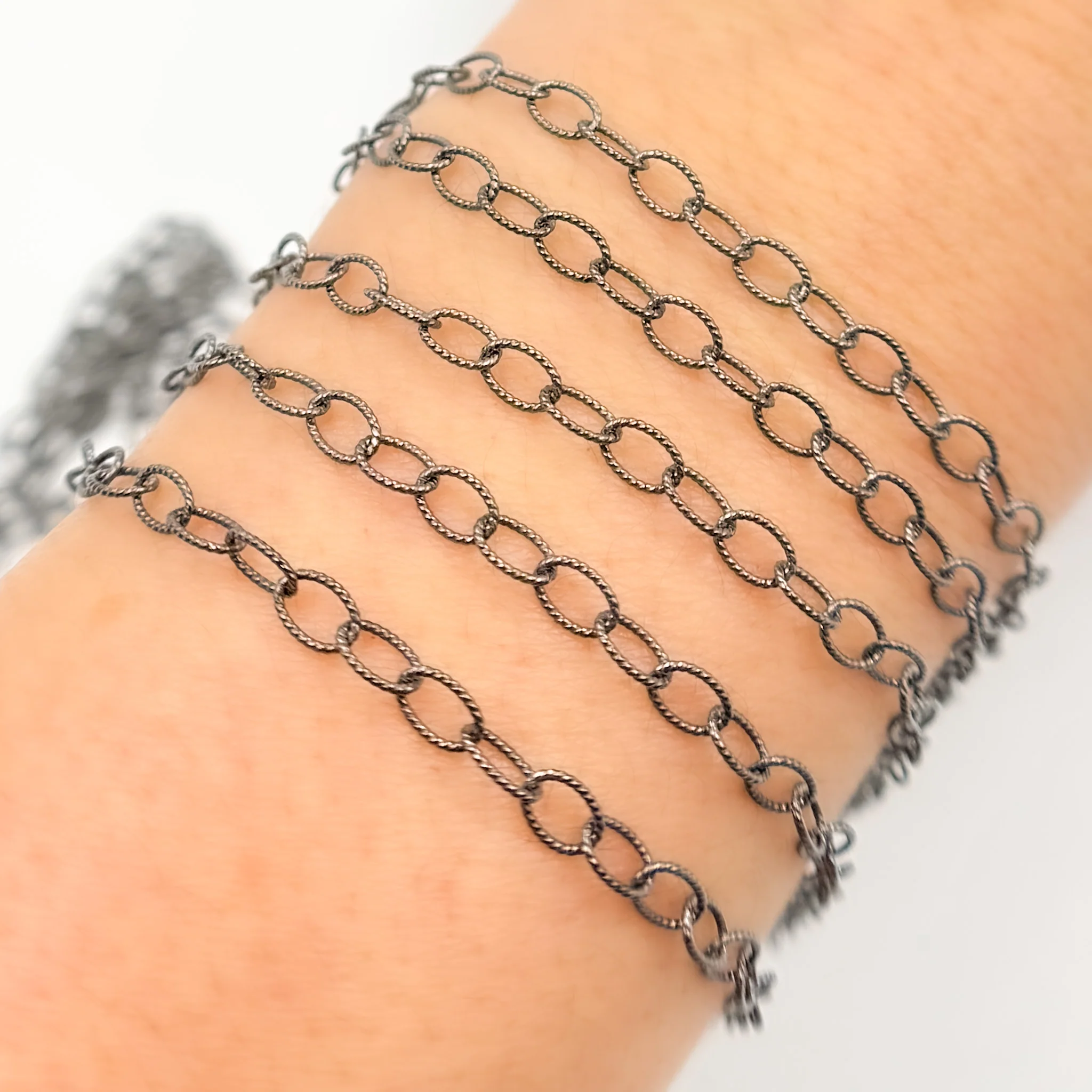 V105BR. Black Rhodium Sterling Silver Twisted Cable Chain - Image 4