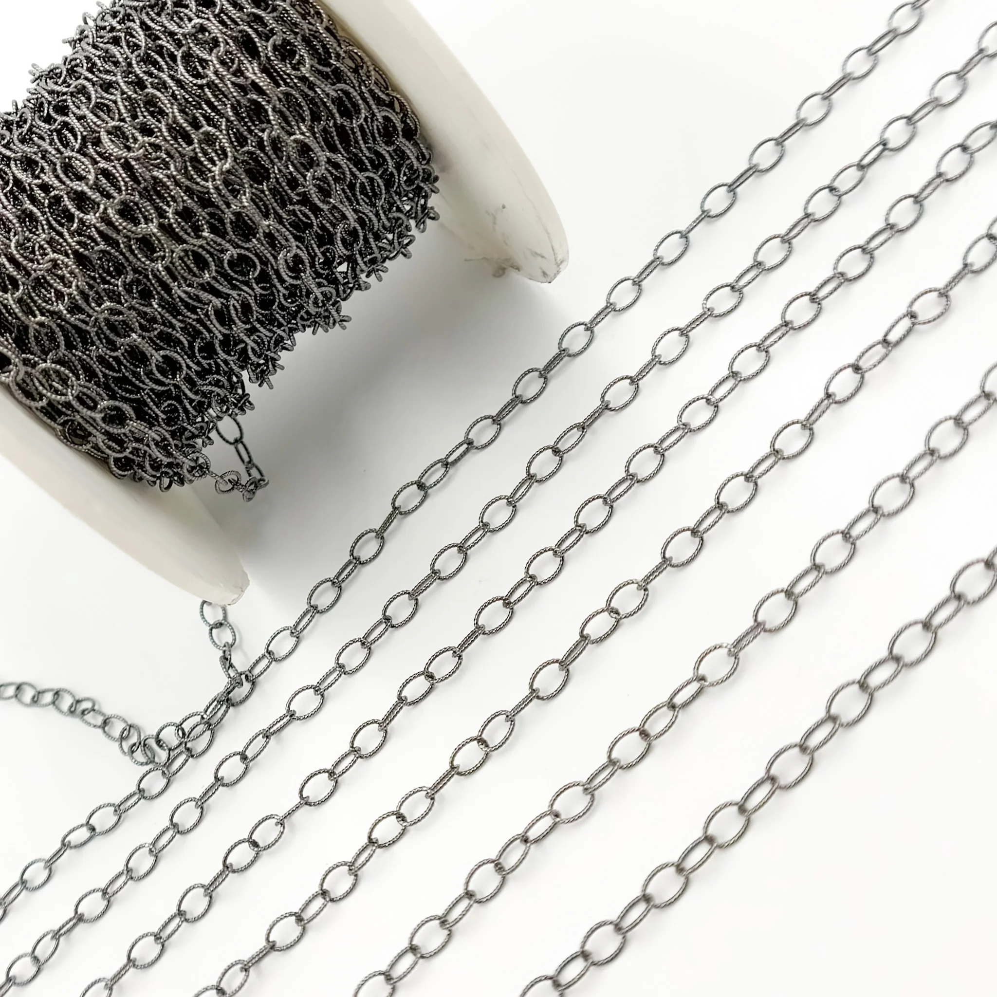 V105BR. Black Rhodium Sterling Silver Twisted Cable Chain - Image 6