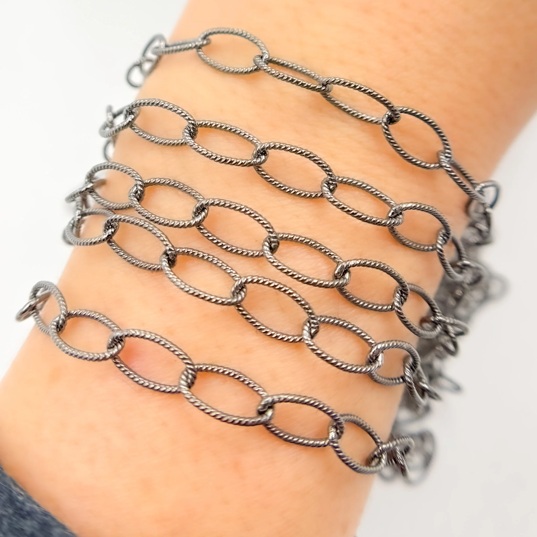 V271BR. Black Rhodium Sterling Silver Twisted Oval Link Chain