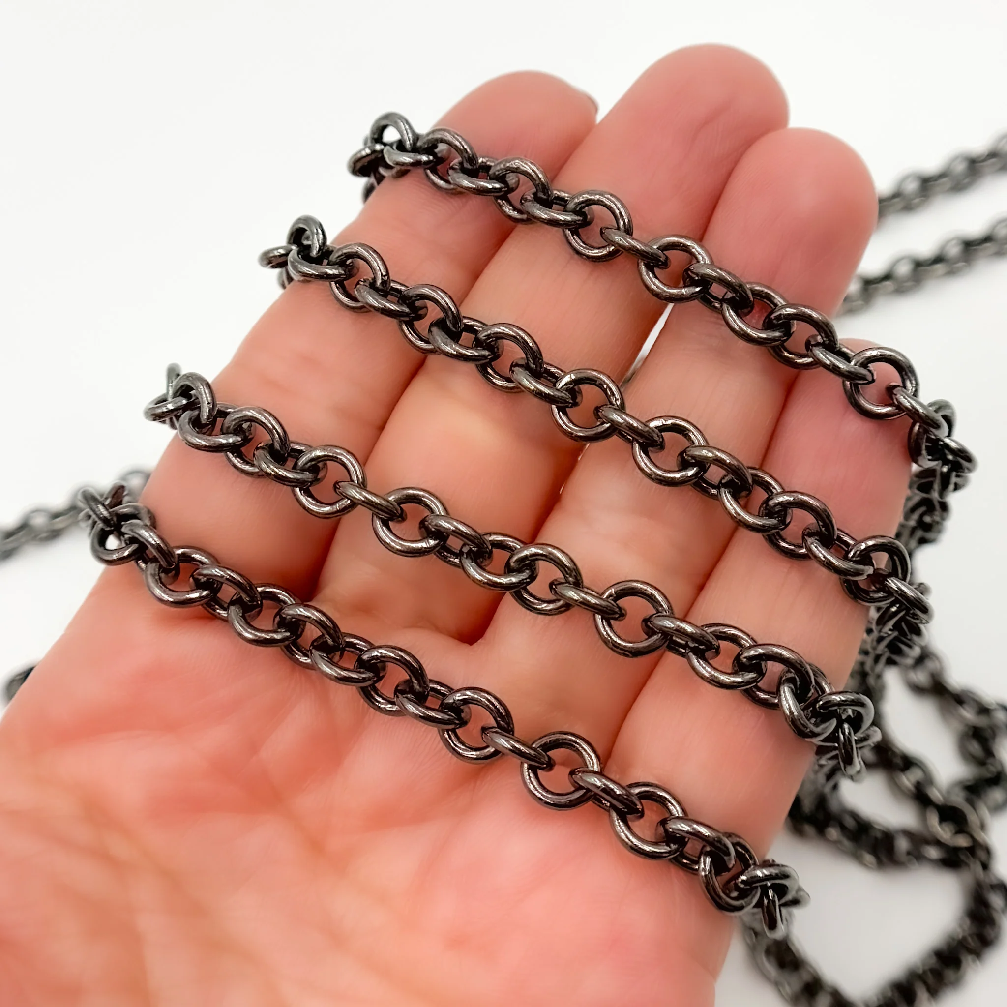 V69BR. Black Rhodium Sterling Silver Cable Chain