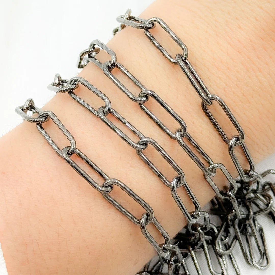V7BR. Black Rhodium 925 Sterling Silver Paperclip Chain - Image 4