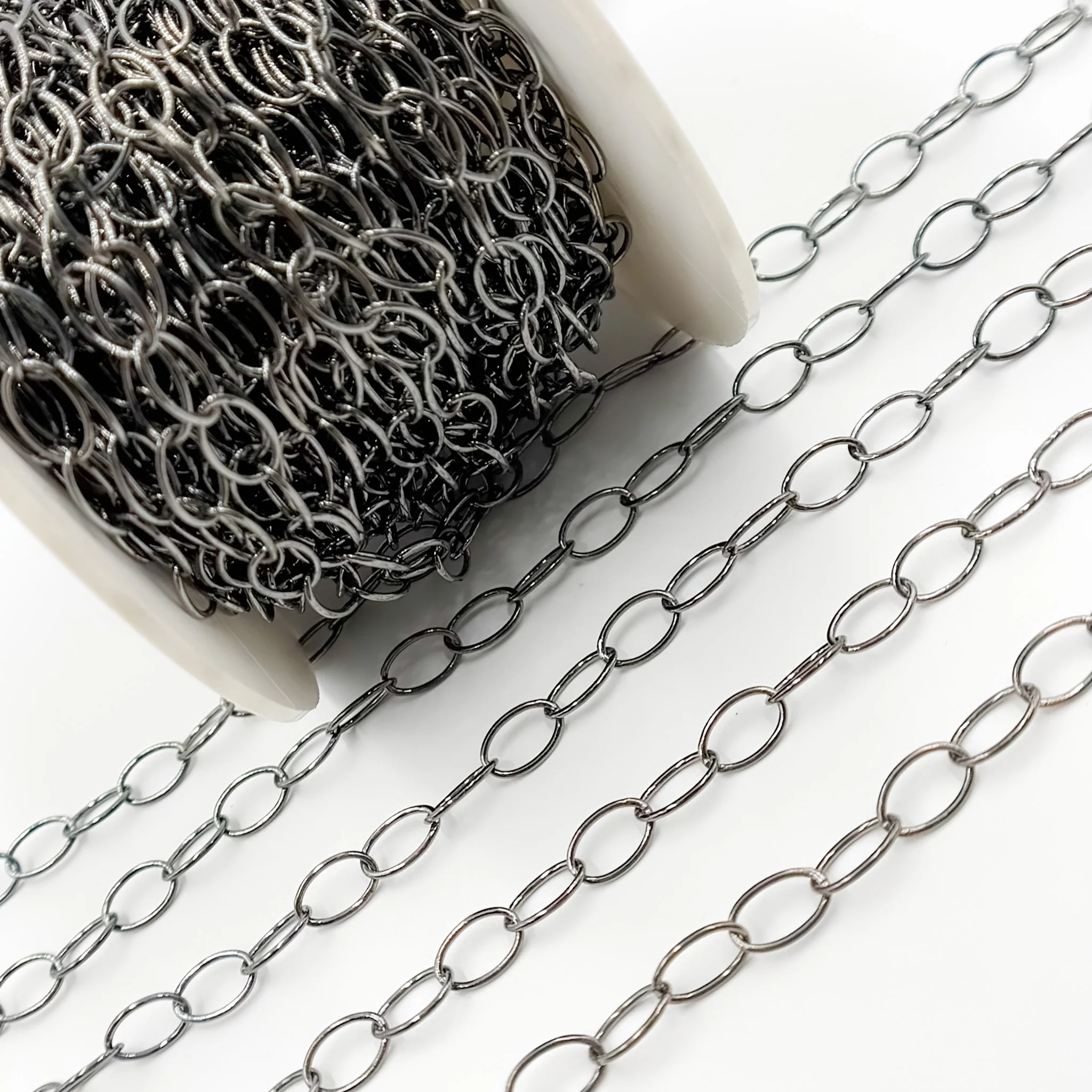 V106BR. Black Rhodium Sterling Silver Oval Link Chain - Image 5