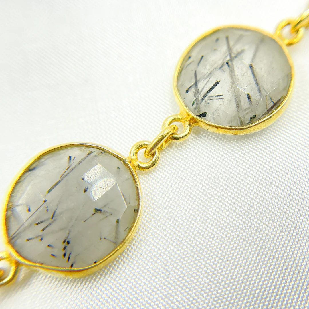 Black Rutile Organic Shape Bezel Gold Plated Wire Chain. BRU4 - Image 3