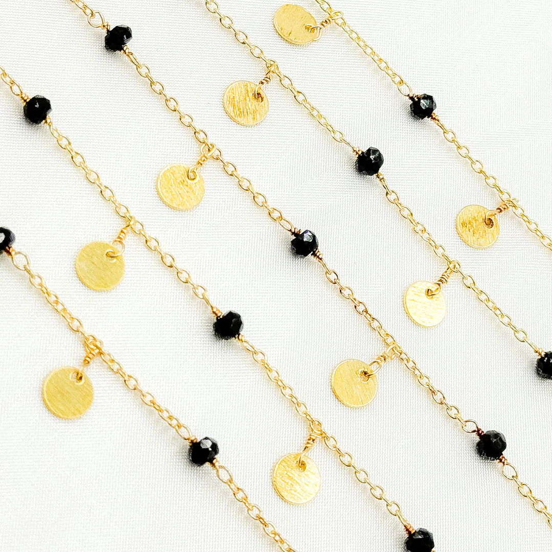 Black Spinel and Dangle Disc Gold Plated Wire Chain. BSP34 - Image 4