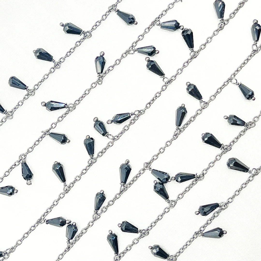 Black Spinel Drop Dangle Oxidized Wire Chain. BSP18 - Image 5