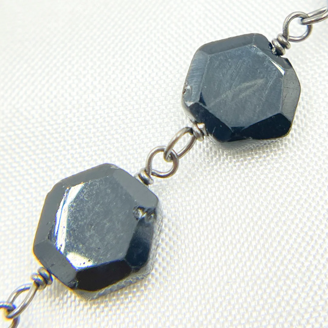 BSP22. Black Spinel Hexagon Shape Oxidized Wire Chain - Image 4