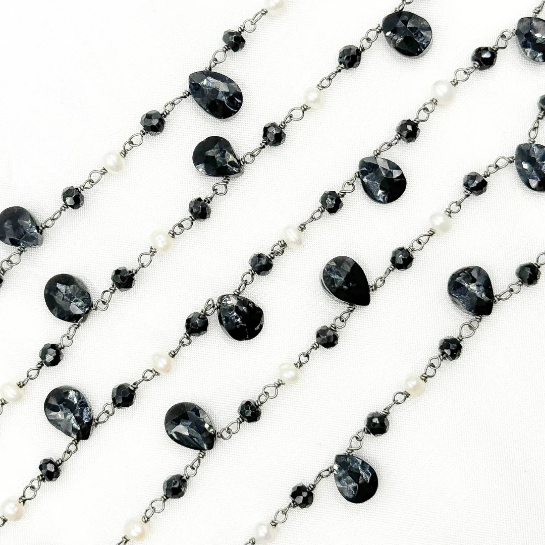 Black Spinel & Pearl Oxidized Wire Chain. PRL13 - Image 2